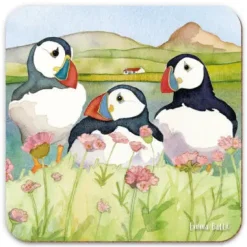 Emma Ball Trio Sea Thrift Puffins 2 Coaster