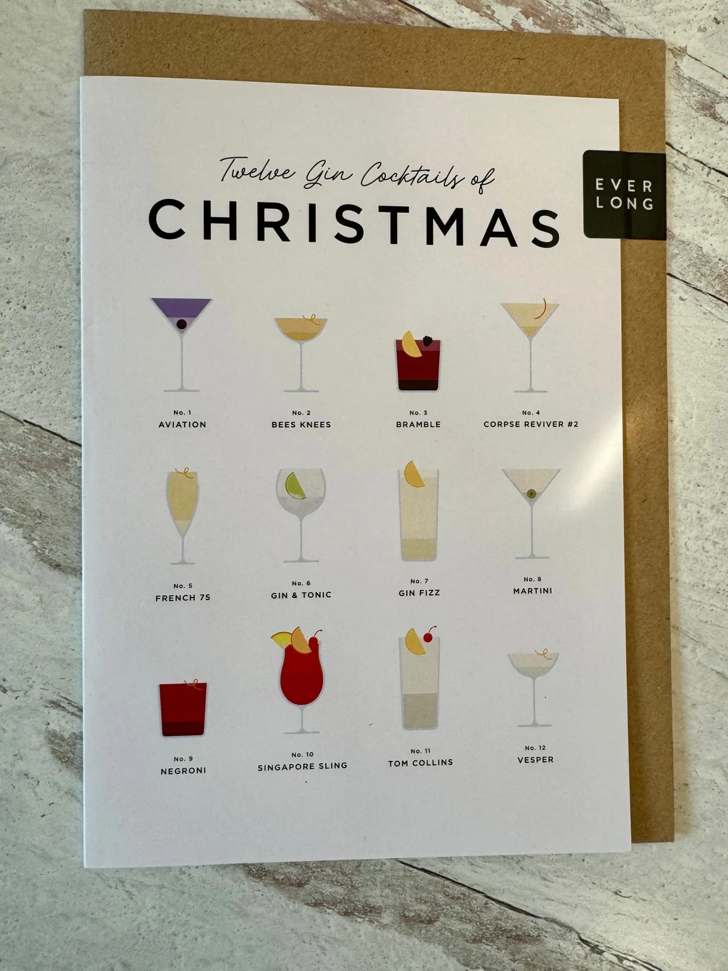 Everlong Print Co. Twelve Gin Cocktails of Christmas Card