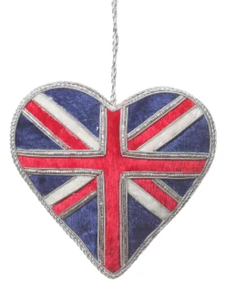 St. Nicolas Union Jack Sparkly Heart Decoration
