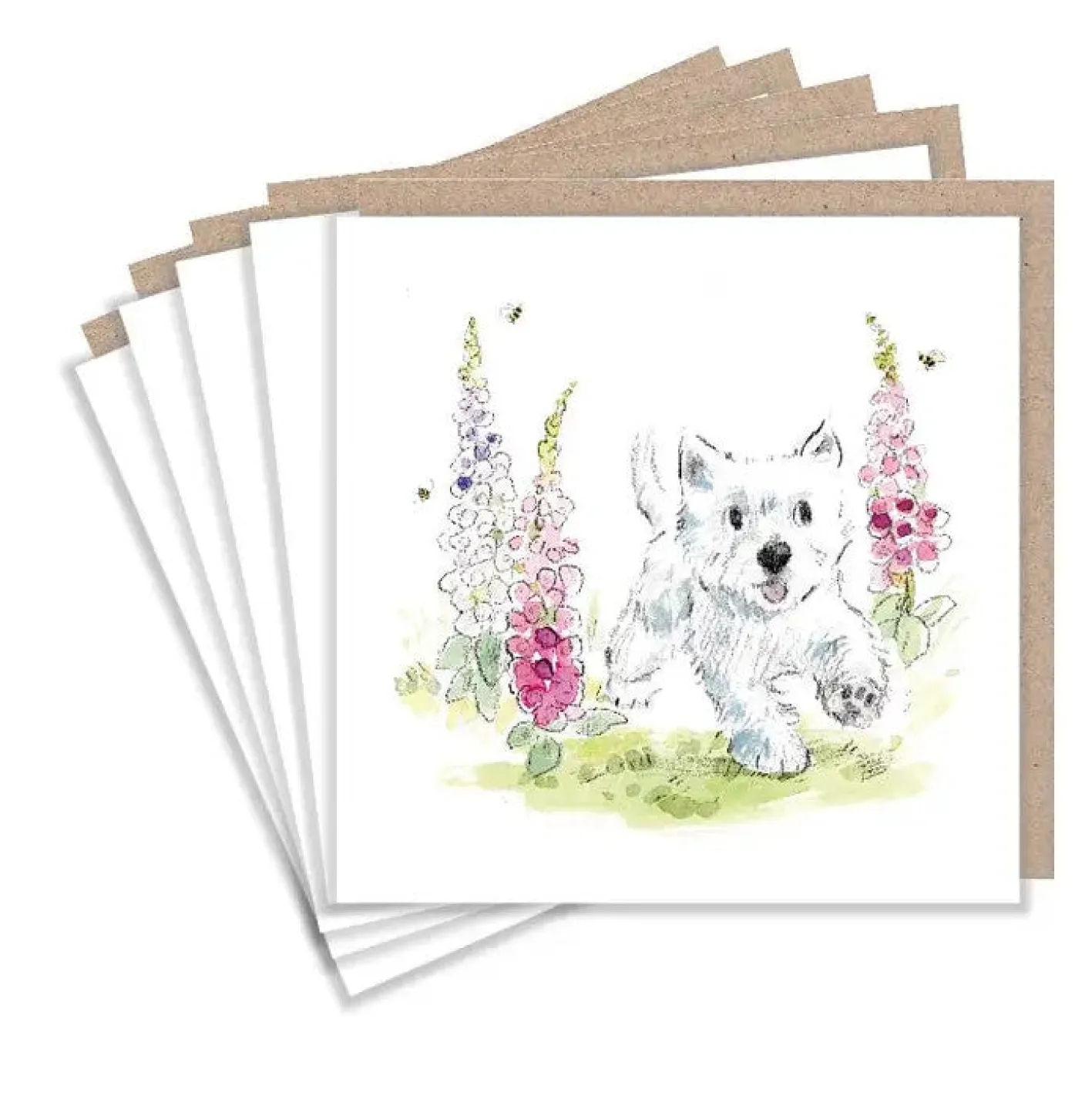 Paper Shed Design Westie and Foxgloves Set of 5 Notecards