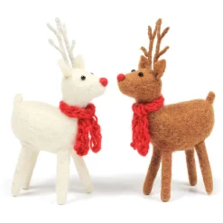 Amica Felt White & Brown Standing Reindeer Pair Felt Decoration