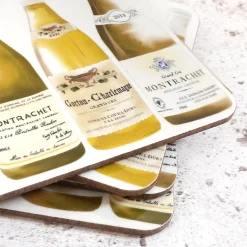 Corinne Alexander White Burgundy Coaster Set by