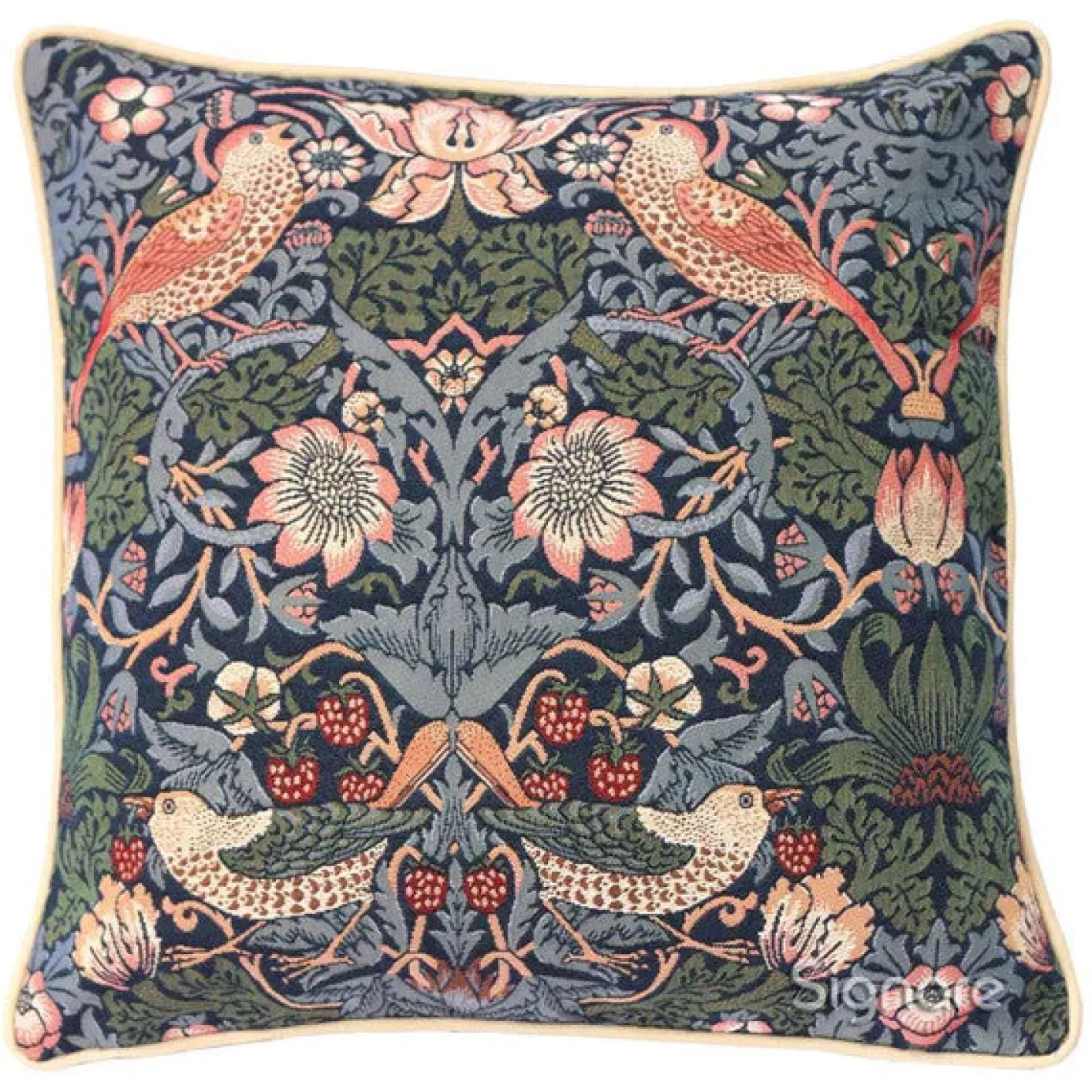Signare William Morris Strawberry Thief Blue Pillow