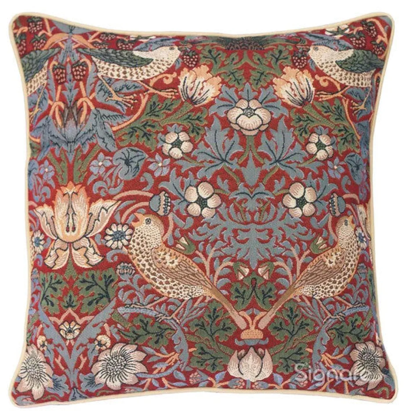 Signare William Morris Strawberry Thief Red Pillow
