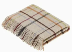 Bronte Moon Windowpane Rainbow  Beige Multi Merino Lambswool Throw