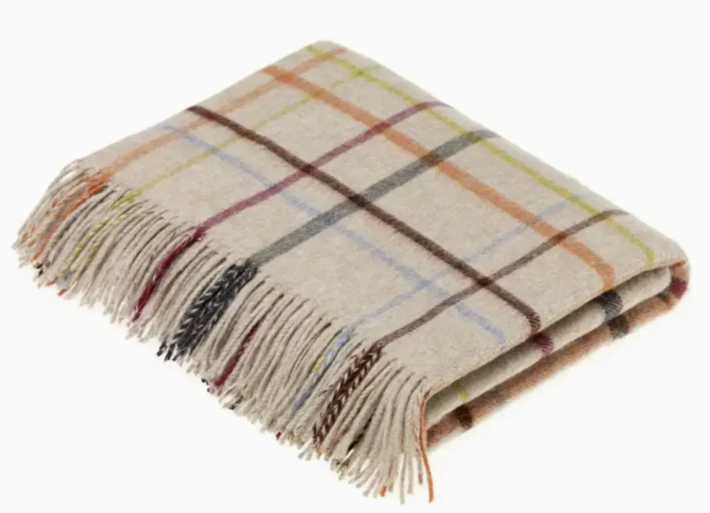 Bronte Moon Windowpane Rainbow Beige Multi Merino Lambswool Throw