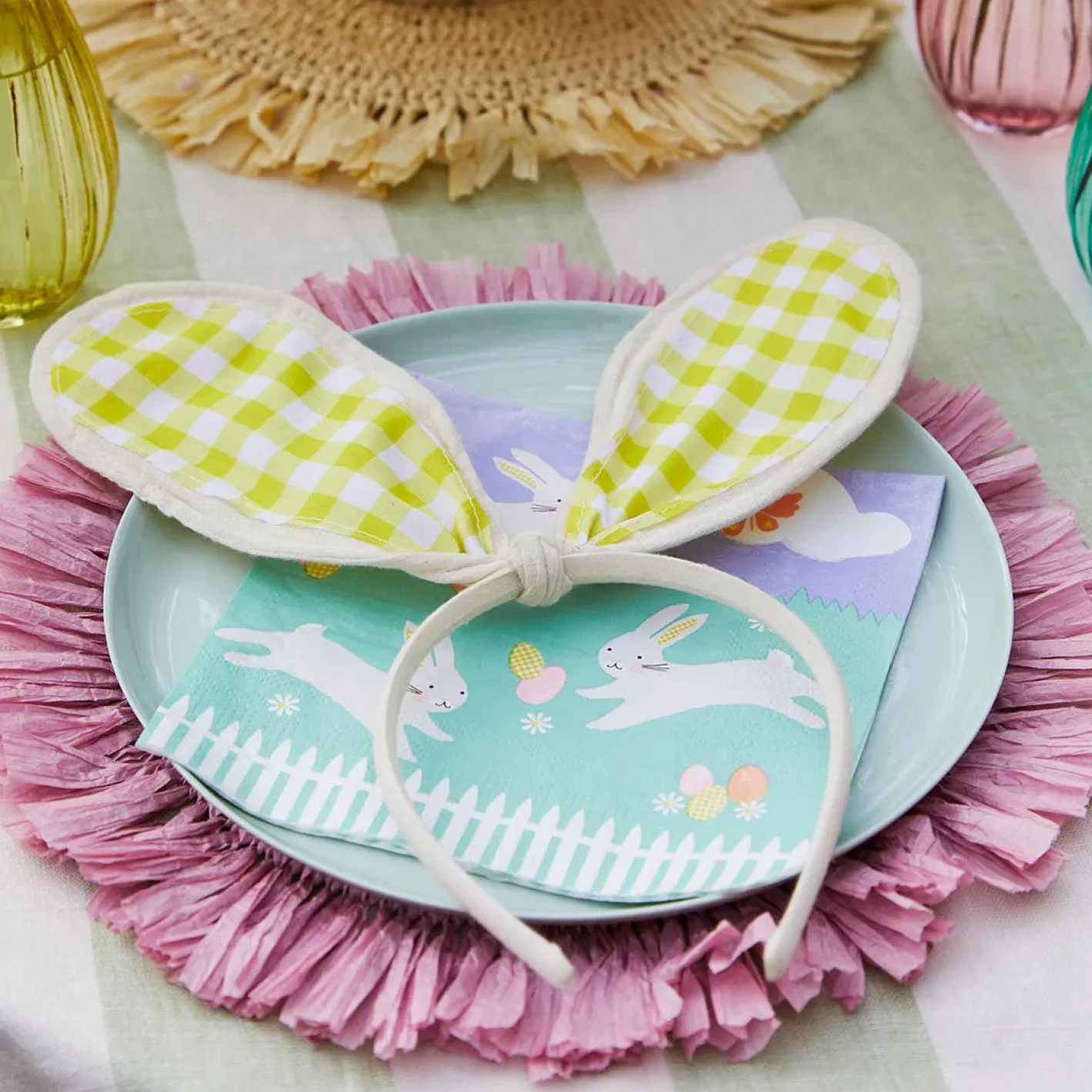 Talking Tables Yellow Gingham Bunny Ears Headband