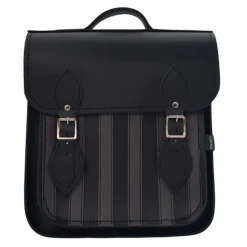 Zatchels Handmade Leather City Backpack Plus - Black & Grey Stripe