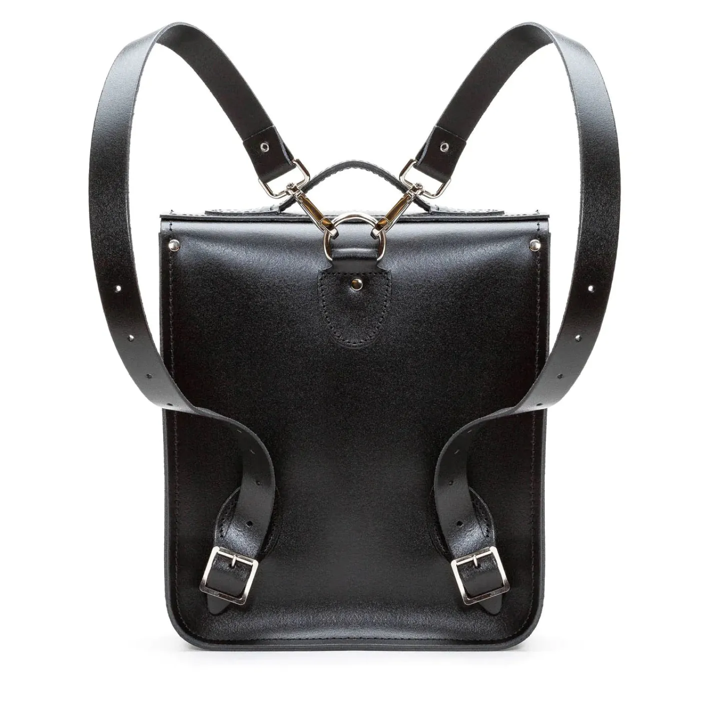 Zatchels Handmade Leather City Backpack Plus - Black & Grey Stripe