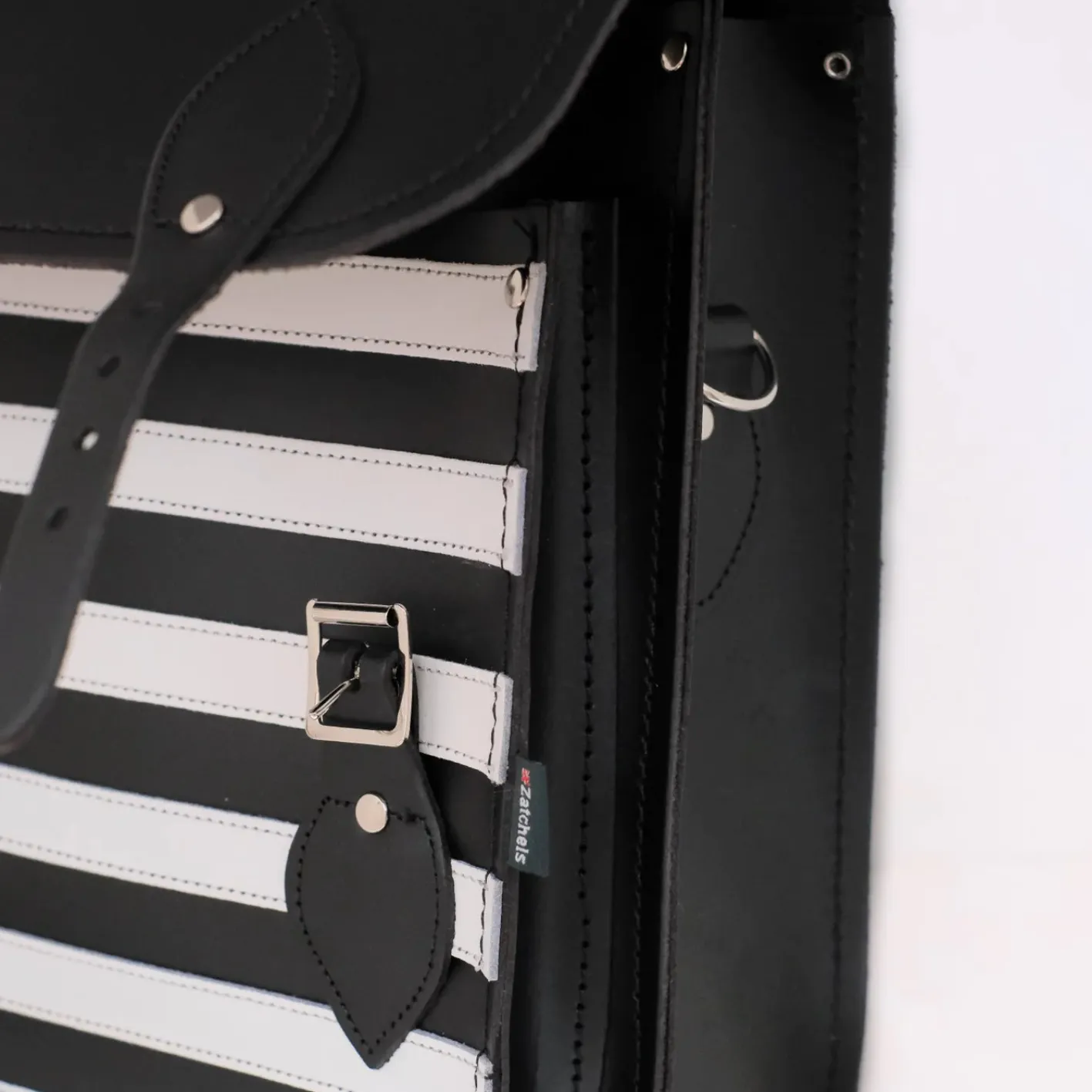 Zatchels Handmade Leather City Backpack - Gothic Black & White Stripe