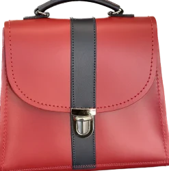 Zatchels Handmade Leather Kensington Handbag - Red with Navy Contrast