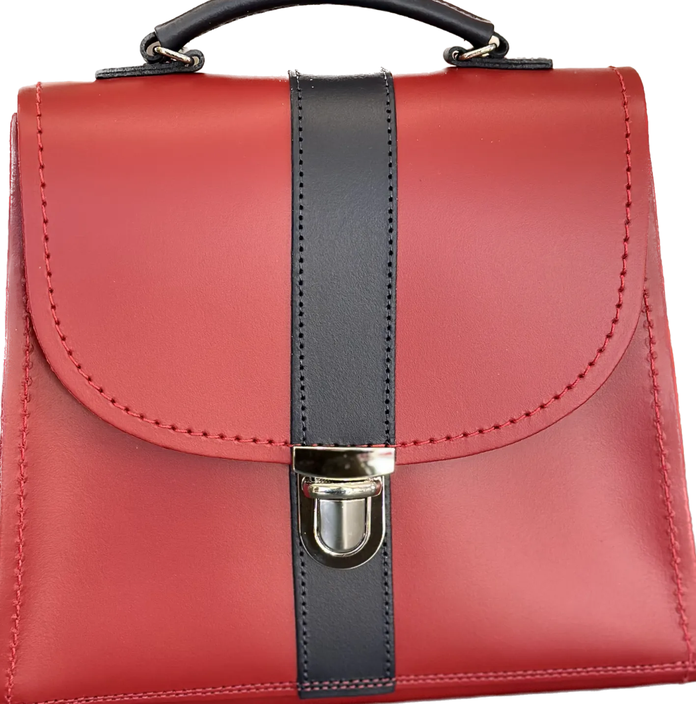 Zatchels Handmade Leather Kensington Handbag - Red with Navy Contrast