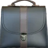 Zatchels Handmade Leather Kensington Handbag -Black with Brown Contrast