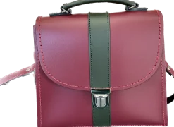 Zatchels Handmade Leather Kensington Handbag -Oxblood with Ivy Green Contrast