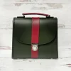 Zatchels Handmade Leather Kensington Handbag -Ivy Green with Oxblood Contrast