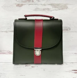Zatchels Handmade Leather Kensington Handbag -Ivy Green with Oxblood Contrast