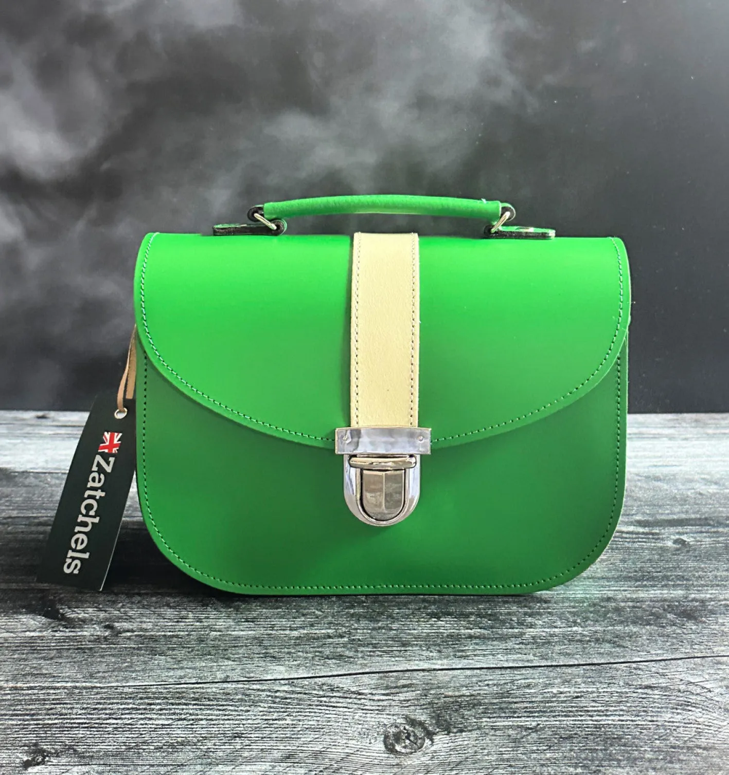 Zatchels Handmade Leather Olympia Bag - Classic Green & Cream