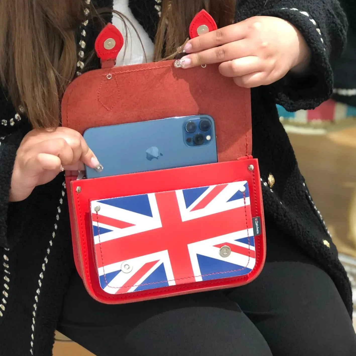 Zatchels Handmade Leather Union Jack Midi Satchel - Red