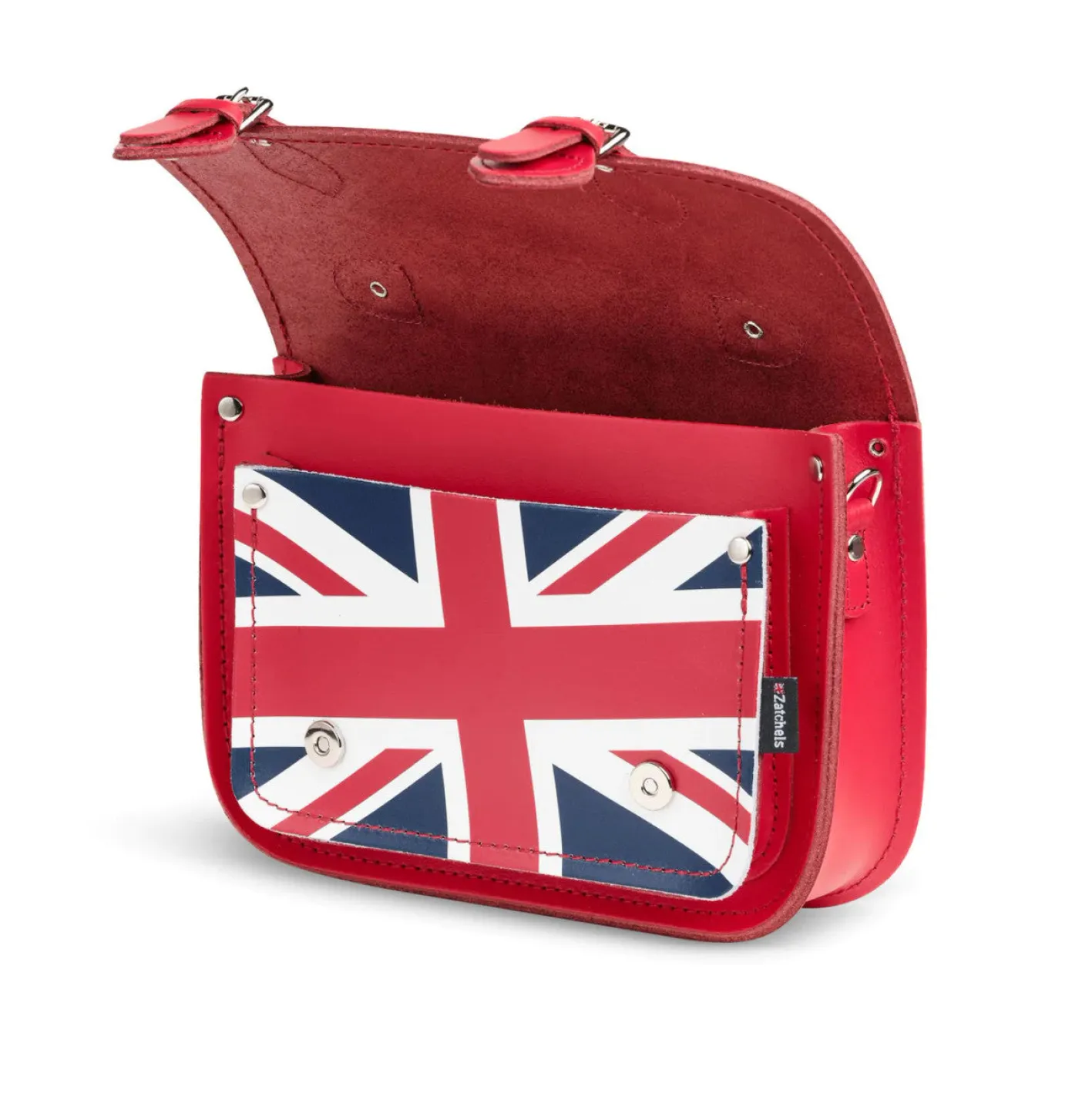 Zatchels Handmade Leather Union Jack Midi Satchel - Red